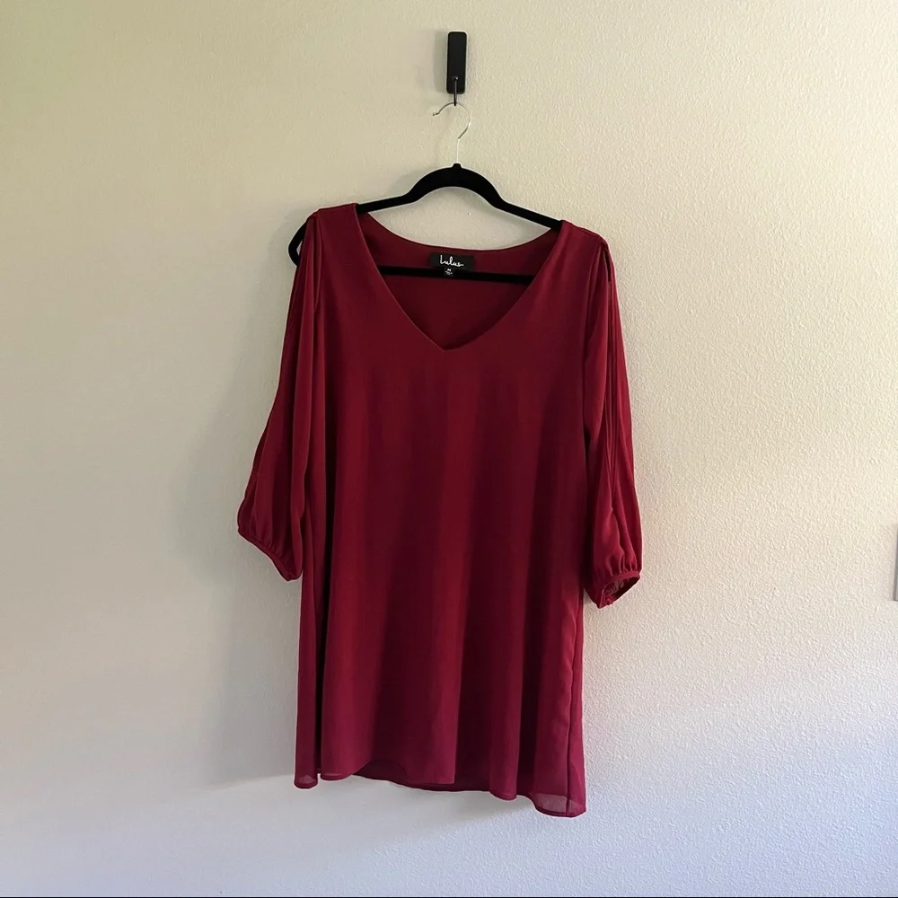 Lulus • Shifting Dears Maroon Long Sleeve Dress‎